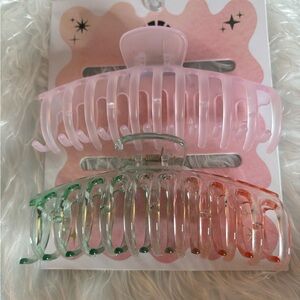 Pink and Green Hair Claw Clips